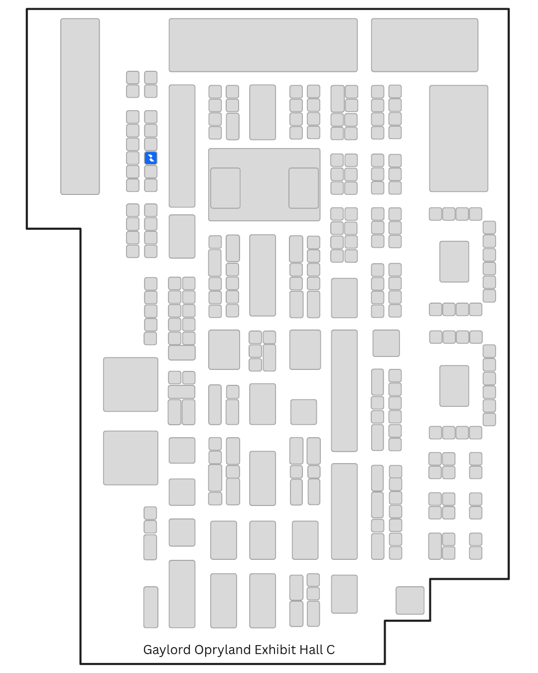 ILTACON 2026 exhibit hall floor map for Gaylord Opryland Exhibit Hall C, with ReVia's Booth #268 highlighted in blue
